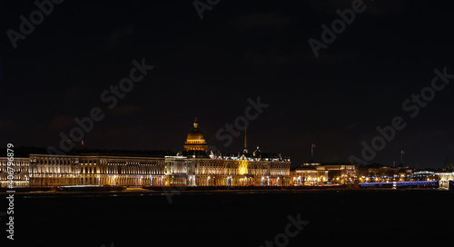 Palace embankment of St. Petersburg at winter night.