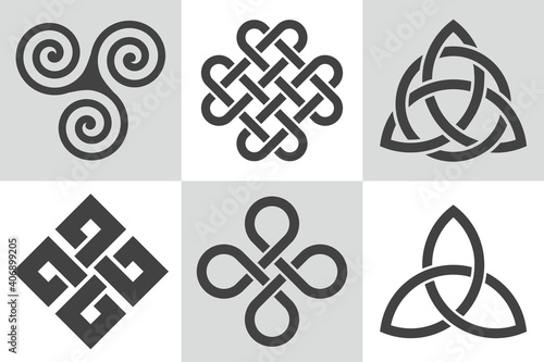 Celtic knots. Set of sacred vector patterns. Traditional celtic elements.