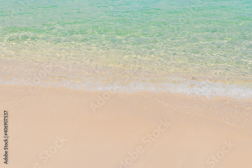 Beautiful Soft Wave Of Blue Ocean On Sandy Beach For Background.