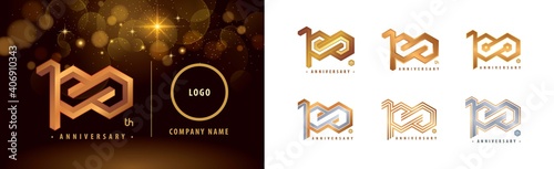 Set of 100th Anniversary logotype design, Hundred years anniversary celebration