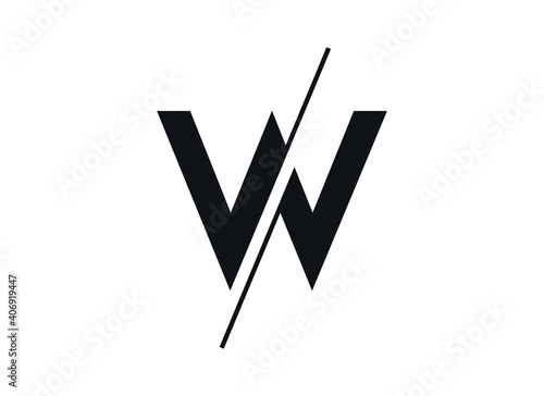 Letter W logo design in a moden geometric style with cut out slash and lines. Vector