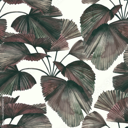 Seamless pattern with round fan-shaped palm leaves. Stock illustration