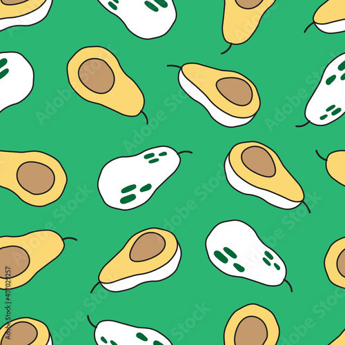 Avocado patterns on green wallpaper, Fruit seamless pattern.