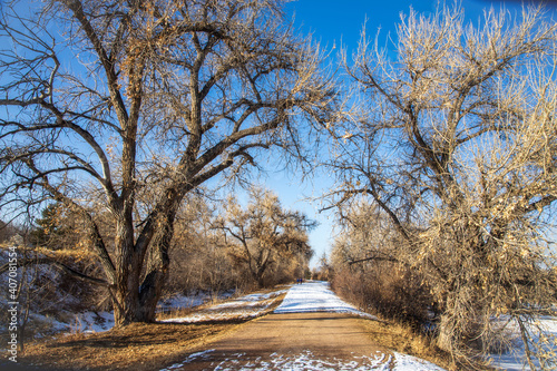 Winter landscape in deKoevend Park along the High Line Canal in Greenwood Village, Colorado