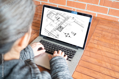 Architectural drawing, floor plan of an arhictectural project. Blueprint construction drawings done by engineers and architects.