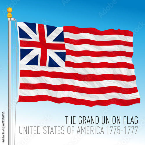 The Grand Union historical flag, 1775 - 1777, United States, vector illustration