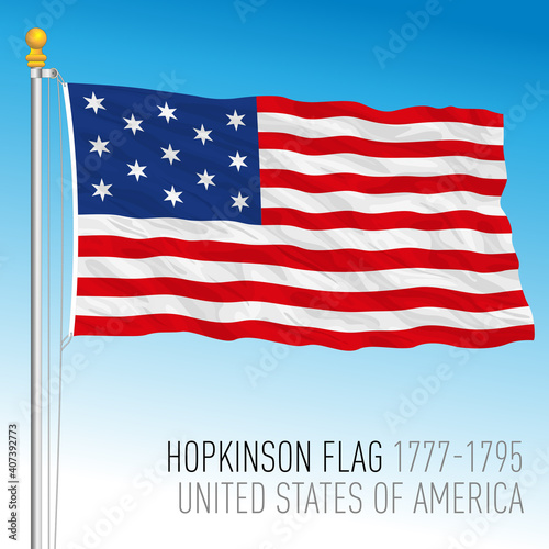 Hopkinson historical flag, 1777 - 1795, United States, vector illustration