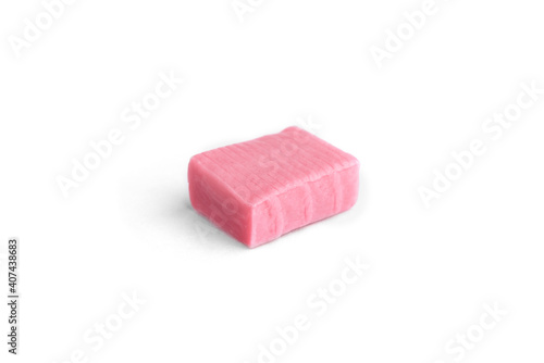 Pink fruit chewing candies isolated on white background.