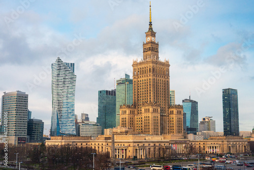 Warsaw, Poland - February 2, 2020: Palace of Culture and Science in Warsaw, Poland