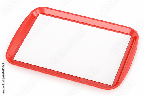 Red plastic food tray with empty liner