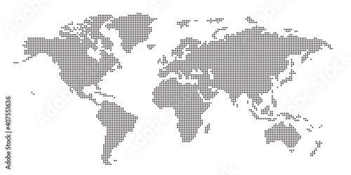 丸いドットでできた世界地図 大西洋中心 黒