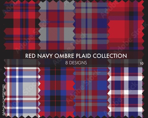 Red Navy Ombre Plaid textured Seamless Pattern Collection