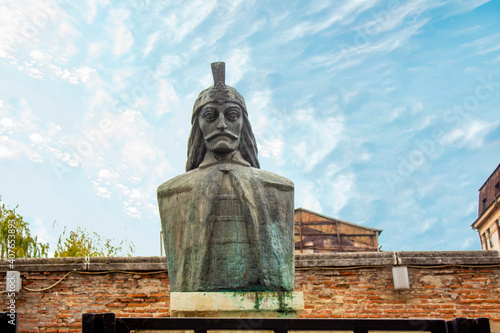 Bucharest, Romania - bust of Vlad the Impaler or Tepes, , the inspiration for Dracula, in the Old Princely Court