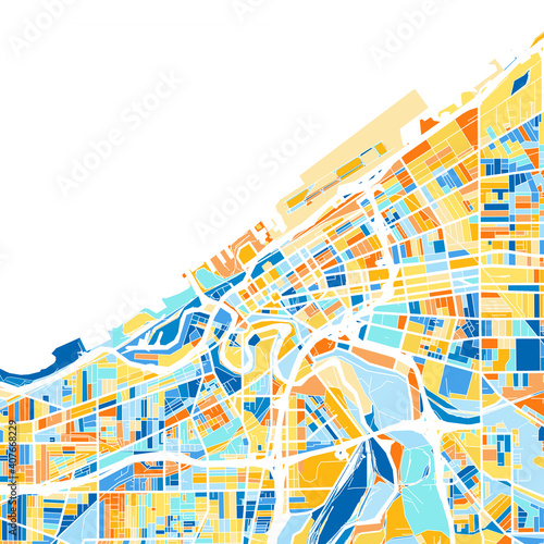 Art map of Cleveland, UnitedStates in Blue Orange