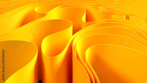 Abstract folded paper effect. Bright colorful yellow background. Maze made of paper. 3d rendering