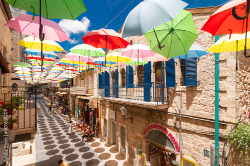 Jerusalem, Israel - June 19, 2020: Umbrella street (Yoel Moshe Salomon)