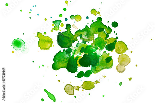 watercolor stain green spots on white background
