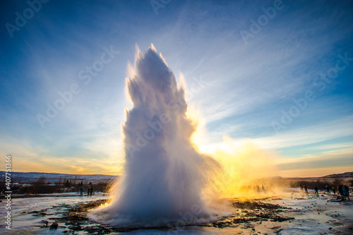 At the Geyser Strokkur in Haukadalur, Golden Circle, Iceland, Europe