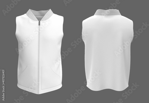 Blank track vest jacket mockup in front and back views, 3d illustration, 3d rendering