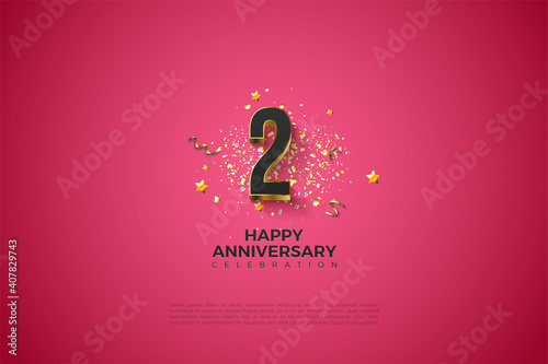 2nd Anniversary with frightening gold-plated 3d numerals illustration.