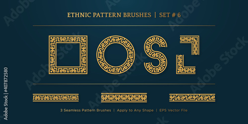 Vintage Golden Geometric Pattern Borders Frames, Traditional Ethnic Vector Border Frame Collection