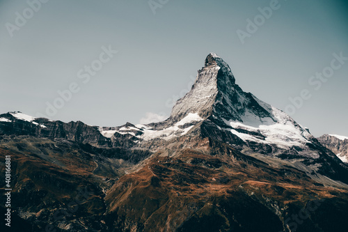 Mountain landscape with views of the Matterhorn peak in Zermatt, Switzerland