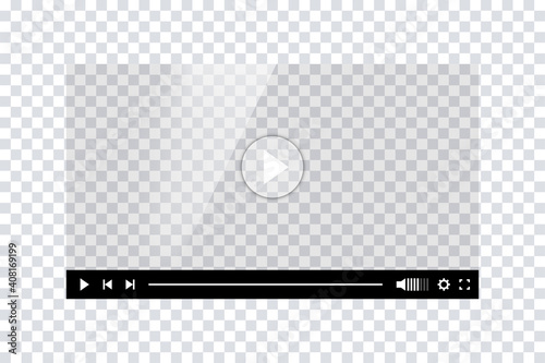 Video player template interface. Blank mockup video player web UI design. Stock vector.