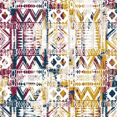 Geometric kilim ikat pattern with grunge texture 