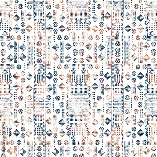 Geometric kilim ikat pattern with grunge texture 