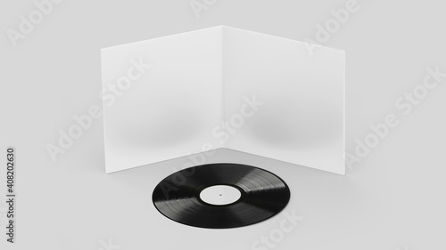 White Vinyl Record Mockup, Blank record album with disk 3d rendering isolated on light background