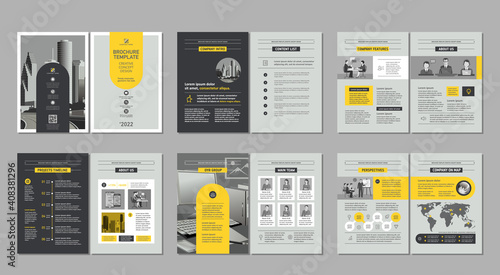 Brochure creative design. Multipurpose template, include cover, back and inside pages. Trendy minimalist flat geometric design. Vertical a4 format.