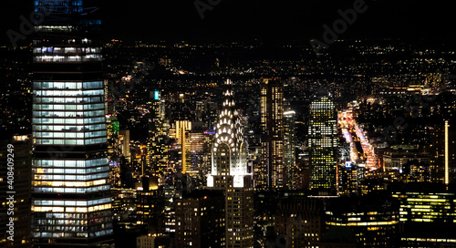 Scenic view of Manhattan chrysler building and skyscrapers at night
