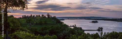 Dnipro river summer evening view from Taras Hill or Chernecha Hora (Monk Hill - important landmark of the Taras Shevchenko National Preserve, Kaniv, Cherkasy Region, Ukraine.