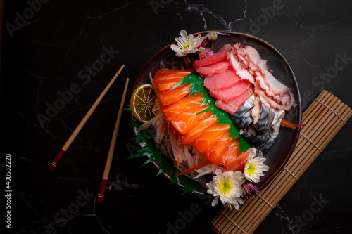 japanese food set of sashimi raw fish
