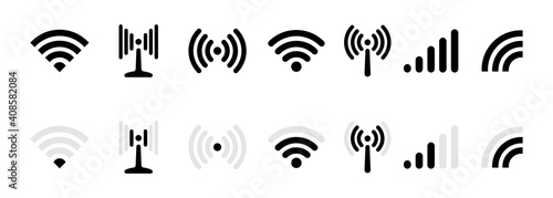 Wi-fi, wireless connection, antenna signal strength icon. Vector on isolated white background. EPS 10