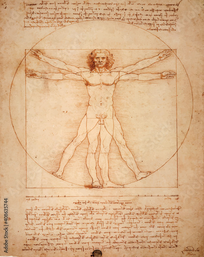 Leonardo DaVinci's Vitruvian Man, Uomo Vitruviano, illustrated