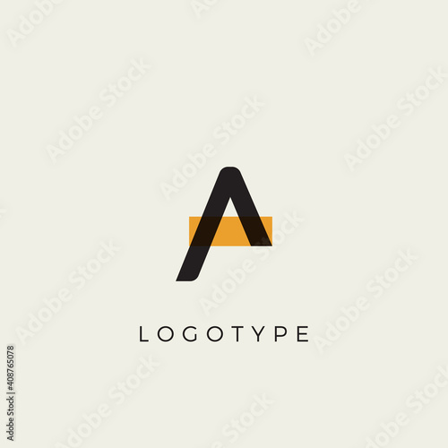 Creative letter A for logo and monogram. Minimal artistic style letter with yellow spot for education, festive and party or technology graphic. Vector typographic design