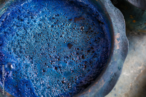  indigo color in clay pot for tie batik dyeing