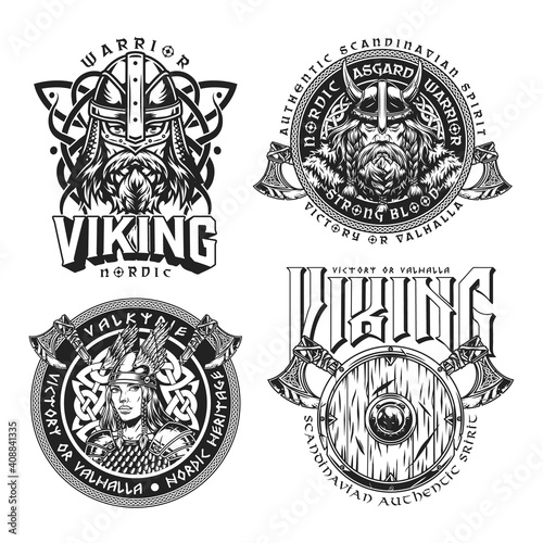 Medieval nordic viking emblems set