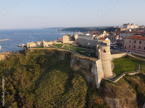 Ortona, Chieti, Abruzzo, Italy: Aerial view of the ancient Aragonese Castle on the shore of the Adriatic Sea