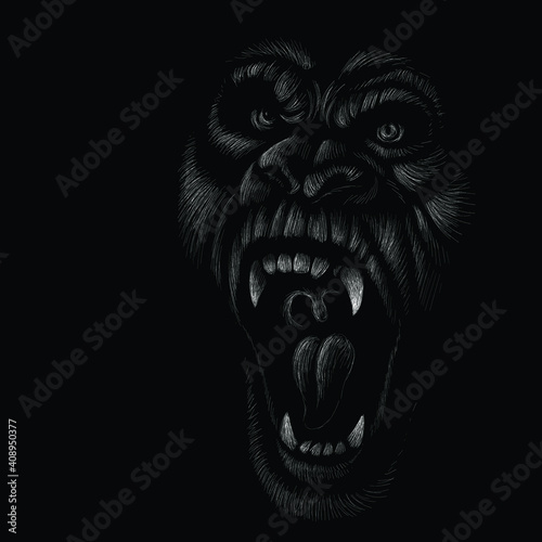 The Vector logo a monkey or gorilla named King Kong for tattoo or T-shirt design or outwear. Cute print style a monkey or gorilla named King Kong background. This drawing would be nice to make.