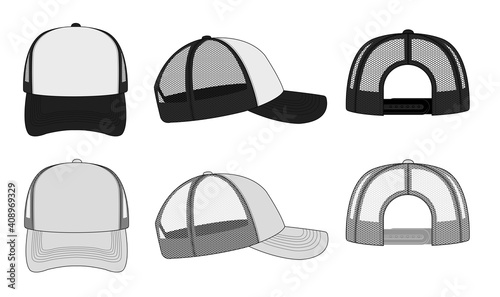 trucker cap / mesh cap template illustration (white & black).