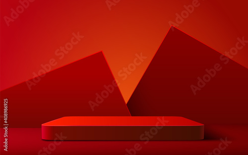 Abstract scene background. Rectangle podium on red background. Product presentation, mock up, show cosmetic product, Podium, stage pedestal or platform.