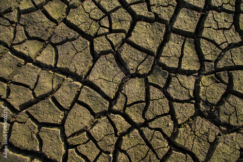 Drought land texture, summers dry, cracked soil, ground on the field, blurred cracked earth. Global warming and greenhouse effect concept.