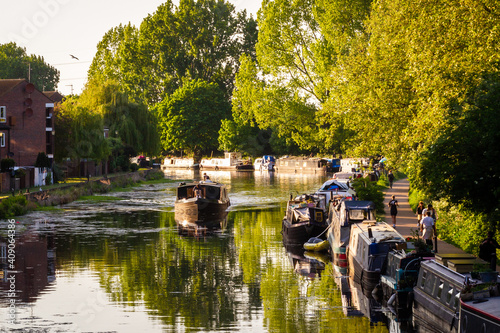 London, Uk, 26th of April, 2020: Twilight on the river Lee in Hackney