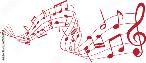 vector sheet music - red musical notes melody on white background 