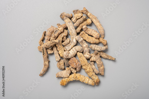 top view Chinese medicine Jiangcan or Bombyx Batryticatus or Stiff Silkworm