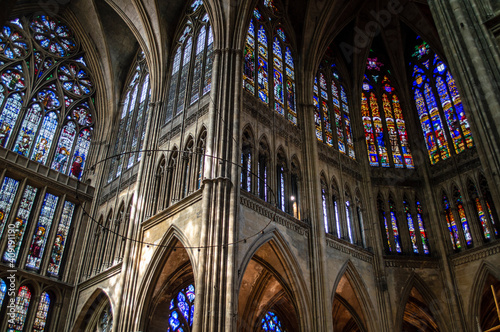 Metz, France - July 17, 2019: Stained glass inside the Cathedral of Saint Stephen in Metz, France