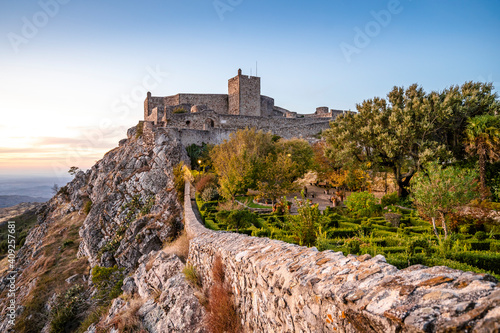 Medieval castle in Marvao at sunset, Portugal