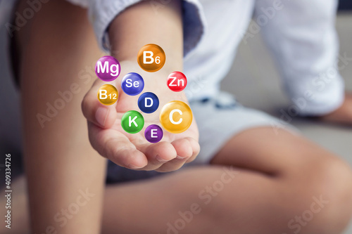 Vitamins and minerals for children. Complex of supplements for kids.